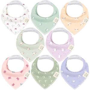 8-Pack Organic Baby Bandana Bibs for Girls - Super Absorbent Triangle Baby Bibs for Drooling and Teething Infant, 100% Cotton Extra Soft for Newborn, Infant 0-36 Months (Lunaris)