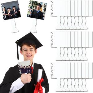 DoubleFill 24 Pcs Graduation Sublimation Blanks 2026 Grad Fans Sublimation Class of 2026 Photo Frame 4 x 7 Handheld Fan Shaped Picture Frame for Grad Gifts Desk Home Middle High School College