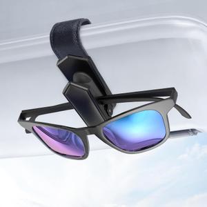 2 x Veharvim One-Handed-Operation Sunglasses Holder for Car, Visor Sunglass Holder Clip, Car Accessories Interior, Universal Fit Silicone Padded Visor Sunglass Holder Car, Unmatched Durability (1 Pack)