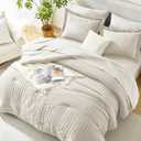 HIMEET Oversized King Comforter Set - 7 Pieces Seersucker Bed in a Bag, Boho Bedding Sets for Bedroom Decor, All Season Home Essential Bed Set with Comforter, Sheets, Pillowcases & Shams, Beige