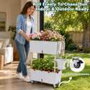 2-Tier 27.8"H Rolling Raised Garden Bed with Wheels, Self Watering Planter Box with Visible Water Level, Gray Rustproof Plastic Herb & Strawberry Planter for Indoor Outdoor Vegetables Flowers, DIY Kit