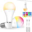 KINDEEP E26 Rechargeable Light Bulbs, A19 LED Battery Operated Bulb with Remote, 2000mAh Wireless Backup Light Bulb - Dimmable, 15 Colors & 3 Timer for Sconces Lamp Camping, 2 Pack