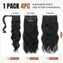 Flufymooz 4PCS Half Up Half Down Ponytail Extension Set, Fake Ponytail Soft Synthetic Hairpiece for Women, Long Thick Clip in Hair Extensions Wavy Fuller High Wrap Around (Natural Black 22In)