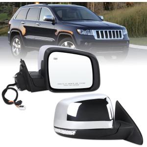 Right Passenger Side Mirror Compatible With 2011-2016 Jeep Grand Cherokee With Manual Folding Power Glass Heated Turn Signal Mirror Memory Chrome Replace#57010704AJ(11Pins)