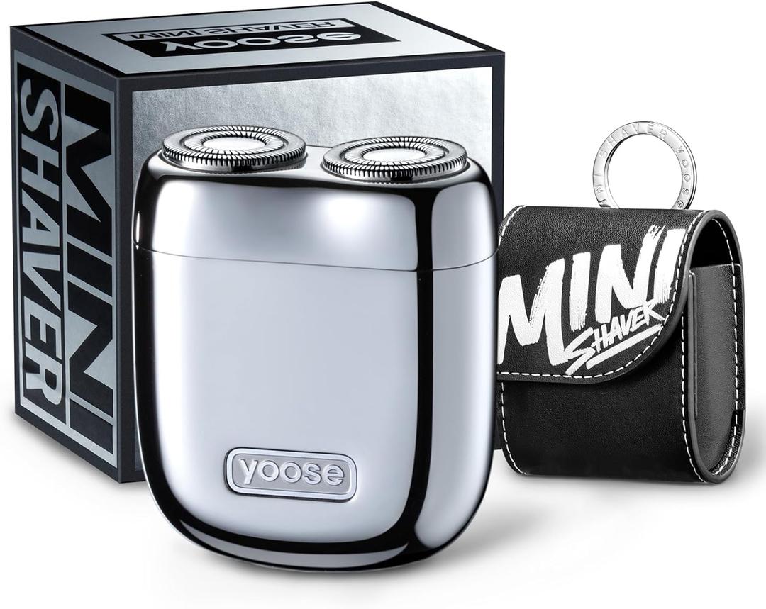 Yoose Alloy Mini Shaver, Portable Electric Razor for Men, Waterproof, Dry Shave, Cordless 60 Mins Runtime, USB-C Rechargeable, Easy Cleaning Magnetic Detachable Head, Travel Shaver with Case, Silver