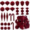 Velvet Ornaments for Christmas Tree Decorations - Burgundy Flocked Christmas Ornament Set for Winter Holiday Decor - Shatterproof Xmas Balls Ornaments Bulk - Pack of 24