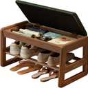 AQIMUELE Shoe Rack Bench,2 Tiers Shoe Bench with Storage with Flip-Top,Wood Shoe Rack for Entryway,HallwayGreen Upholstered Seat,11.8" D x 23.62" W x 15.7" H