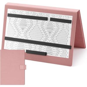 Flutesan Knitting Pattern Holder Fold up Cross Stitch Knitting Chart Keeper with 4 Replacement Magnets Magnetic Cross Stitch Accessories and Supplies for Crochet, 13.2 x 9 Inch (Pink)