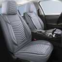 HChengkikz Nappa Leather Car Seat Covers Front Seats, Gray Car seat Protector, Waterproof Car Seat Cushion, Universal Automotive Seat Covers Fit for SUV Truck Pick-up Sedan and Most Cars