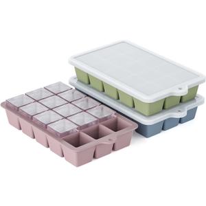 Silicone Ice Cube Tray 3 Pack, HANCELANT Ice Cube Mold, Ice Trays for Freezer with Lid for Whiskey, Baby Food, BPA Free, Easy Release (Blue+Green+Pink)