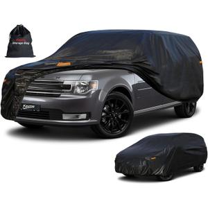 Kayme 7 Layers SUV Car Cover Waterproof All Weather for Automobiles, Outdoor Large SUV Cover Rain Sun UV Protection, Universal Fit for Dodge Durango, Ford Flex, Infiniti QX60, BMW X7 (201-206 inch) (PE-Black)