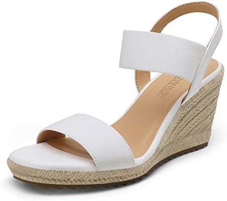 DREAM PAIRS Womens Open Toe Espadrilles Dressy Platform Sandals Slip on Elastic Ankle Strap Wedges Sandals, 7