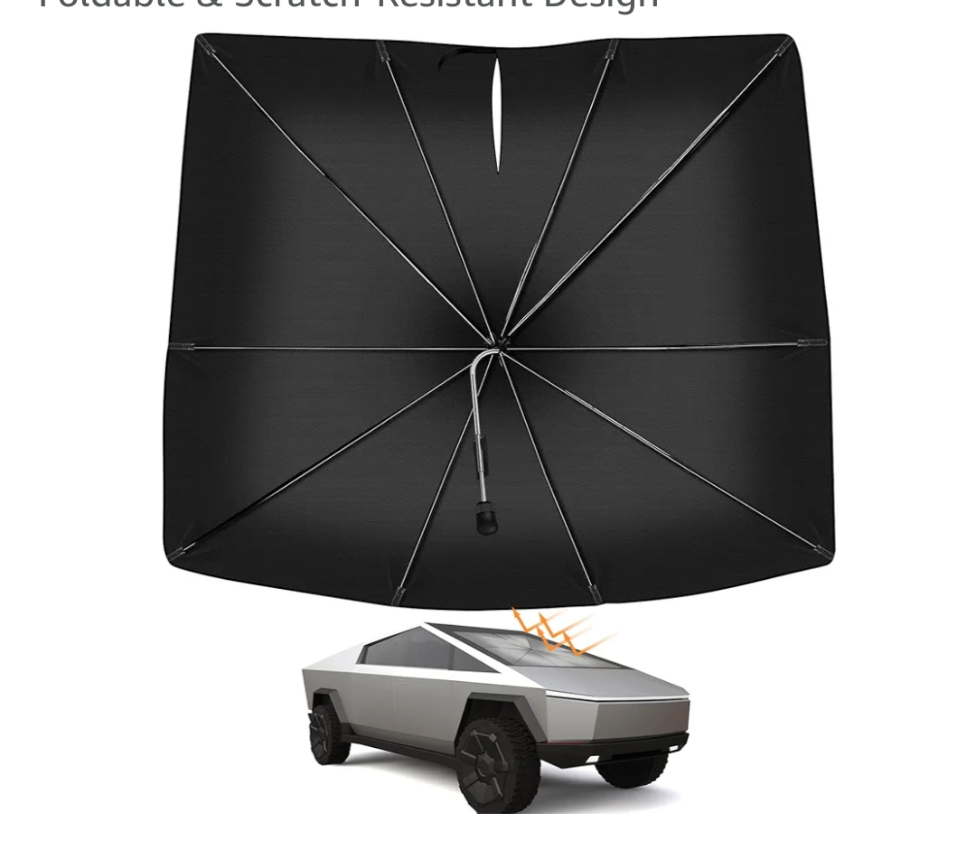 Soruci Windshield Sun Shade Umbrella For Tesla Cybertruck 2024 2025 Truck Accessories, Titanium Silver Coating For UV Ray Block Foldable Car Front Window Sunshade With Storage Pouch Keep Cool
