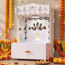 Pinkunn Large Wooden Pooja Mandir for Home White Pooja Temple Cabinet with Focus Light and Storage Shelf 22.8 x 15.3 x 12.3 Inch Hindu Festival Decor for Living Room Home Office, 22.83 x 15.35 x 12.32 inches