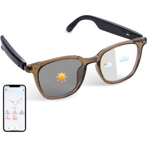 Smart Translation Glasses Integrated with ChatGPT, Support 160+ Languages, Real-time Translation via APP, Photochromic Lenses AI Smart Glasses, Bluetooth Eyeglasses Suit for Indoor Outdoor(Brown)