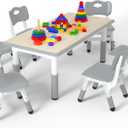 LulliSpace Kids Table and 6 Chairs SetHeight Adjustable Children Table & ChairToddlers Study Multi-Activity Table with 47.2"x23.6" Wipe-Clean Desktopfor Classrooms, Homes & Daycares