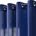 Classic Blue Linen Curtains 90 Inch Length 2 Panels for Living Room Bedroom, Light Filtering Sheer Curtains 90 Inches, Modern Farmhouse Grommet Semi Sheer Soft Privacy Drapes