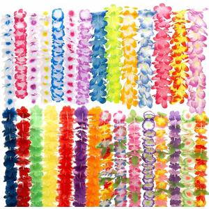 24Pcs Colorful Hawaiian Leis Bulk, Silk Flower Necklace for Luau Party, Hula Dance, Summer Beach & Pool Party Decorations, Tropical Party Favors Supplies for Adults