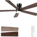 Flush Mount Ceiling Fans with Lights, 52 inch Low Profile Indoor Ceiling Fan with Light and Remote Control, Reversible, LED Dimmable, Noiseless, Modern Black Ceiling Fan for Bedroom Living Room