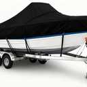 600D Heavy Duty Boat Cover 17-19 FT Universal All Weather Protection with Elastic Hem Black Marine Grade Waterproof Sunproof Storage