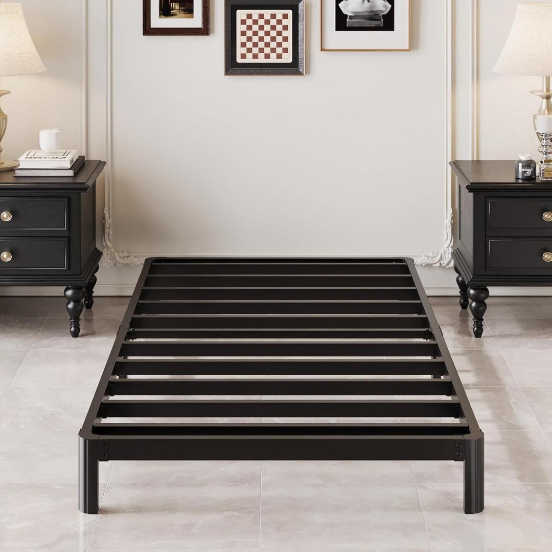 7 Inch Low Twin Bed Frames with Rounded Corner Legs, 1000 LBS Heavy Duty Metal Slats Support Twin Platform Bed Frame No Box Spring Needed, Easy Assembly 74.6"L x 37.6"W x 7"H, Black