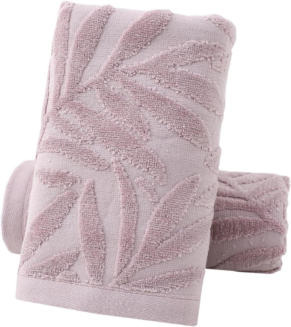 Pidada Hand Towels Set of 2 Leaf Pattern 100% Cotton Absorbent Soft Decorative Towel for Bathroom (Purple)