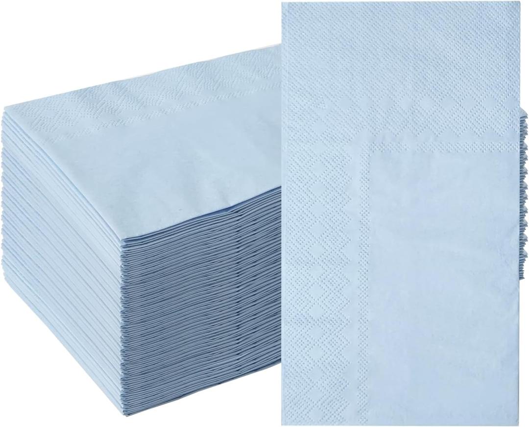 50 Pieces 3-ply Blue Napkins Disposable 13 x 15.7 Inches Guest Bathroom Napkins Disposable Hand Towels for Bathroom Wedding Birthday Party Paper Dinner Napkins