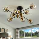 8 Light Glass Globe Ceiling Light Black and Gold Mid Century Flush Mount Sputnik Light Fixture Bubble Chandelier Living Room Farmhouse for Dining Room Kitchen Bedroom.