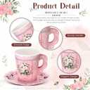 Nuogo 200 Pcs Floral Paper Tea Cups and Saucers 7 oz Disposable Paper Teacups with Handle and Plates for Tea Party Decoration Wedding Birthday Baby Shower Bridal Mother's Day, Serve 100(Pink)