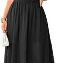 Women's Plus Size Lace Maxi Dress Short Sleeve V Neck Flowy Empire Waist Smocked Back Wedding Guest Dress (XX-Large, Black)