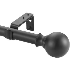 Window Curtain Rods 72 to 144 Inches, 1 Inch Diameter Adjustable Drapery Rod, Decorative Heavy Duty Curtains Rod with Fancy Round Finials for Living Room, Bedroom, Patio, Matte Black