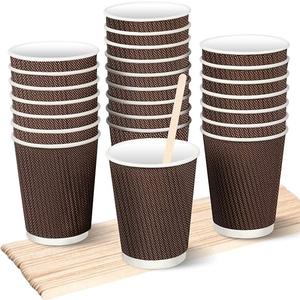 12 oz Disposable Coffee Paper Cup 600 Count with Stirrers But No Lids, Heat Resistant Double Wall Paper Espresso Cups for Hot Drinks, Ripple Paper Tea Cups for Birthday Halloween Christmas Party