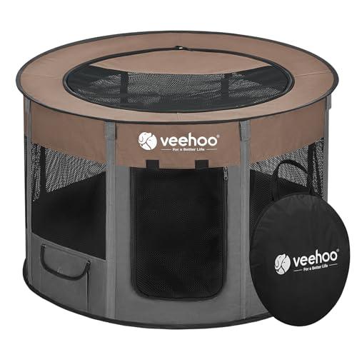 Veehoo Portable Puppy Playpen, Pet Kitten Playpen for Indoor Portable PopUp Dog Kennel Foldable Playpen Outdoor Tent Crate with Carrying Case for Kitten Puppy Small Animal,Coffee 48.0"Lx48.0"Wx23.6"Th