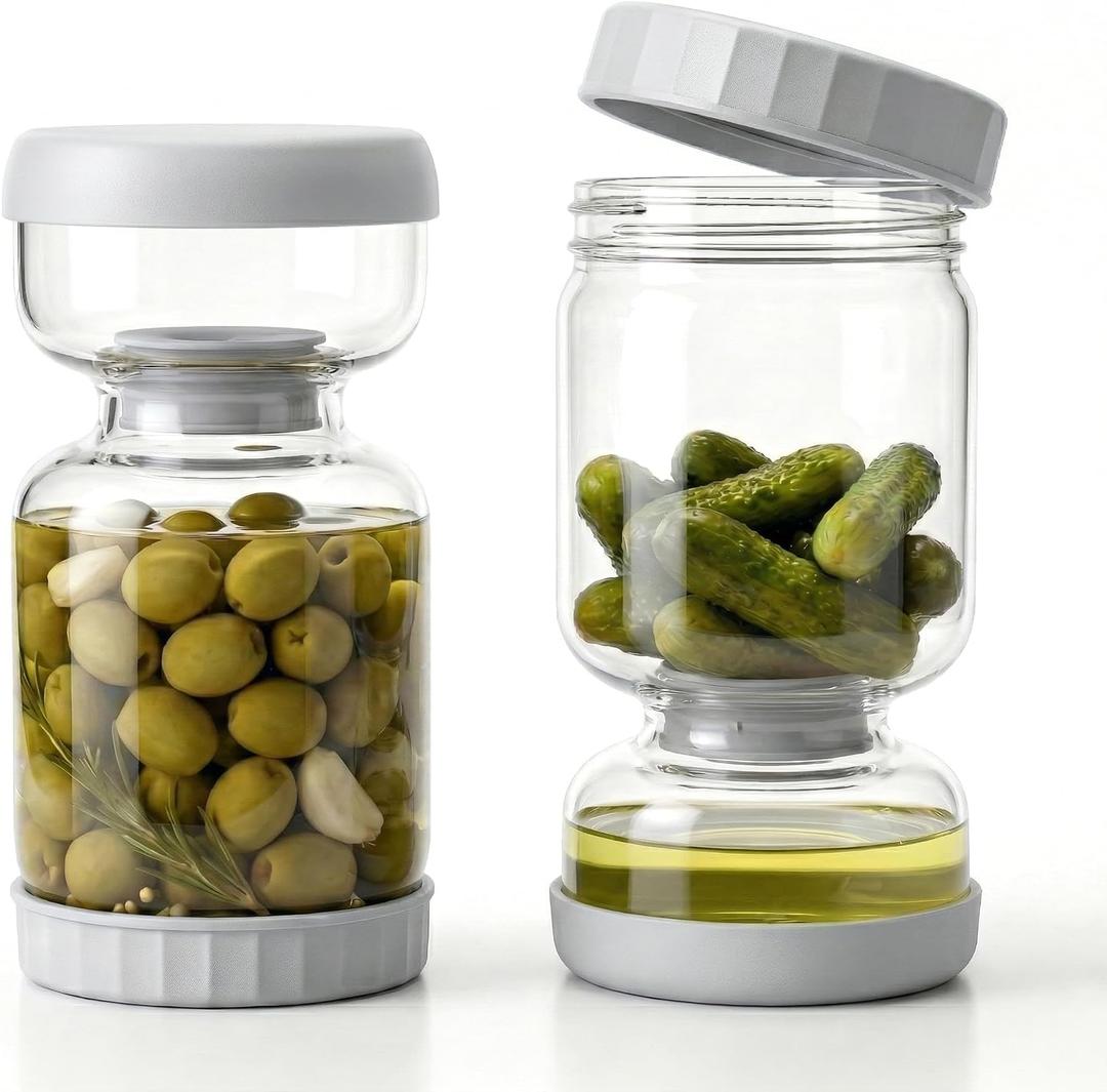 Pickle Jar, Pickle and Olive Hourglass Jar Pickle Juice Separator from Wet and Dry, Upgrade Food-grade ABS Lid and BPA Free Hourglass Pickle Jar for Airtight Food Storage 2 Pack