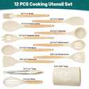 Silicone Cooking Utensil Set,12 PCS Cooking Kitchen Utensils Set, Nonstick Kitchen Utensils 446F Heat-Resistant Cookware Kitchen Tools of Spoon,Brush,Whisk,Spatula,Turner Tongs (Khaki)
