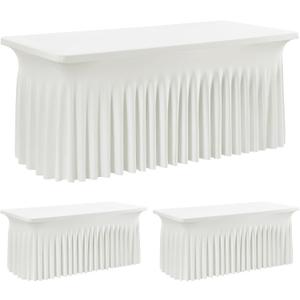 leegleri 2 Pack Ivory Spandex Table Clothes for 6 Foot Rectangle Tables, Wrinkle Free Fitted Table Cloth 6ft Stretch Tablecloths for Parties Weddings Birthday Banquet Baby Shower