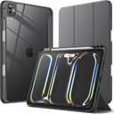 JETech Case for iPad Pro 11-Inch M5/M4 2025/2024 (6th/5th Generation) with Pencil Holder, Clear Transparent Back Shell Slim Stand Shockproof Tablet Cover, Auto Wake/Sleep (Space Gray)