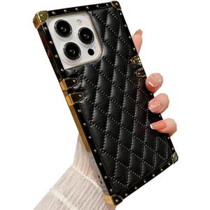 Changjia for iPhone 16 Pro Max Cute Case for Women,Luxury Golden Decoration Corner Soft TPU Bumper Elegant Shockproof PU Leather Back Girls Protective Phone Case for iPhone 16 Pro Max 6.9 Inch (Black)