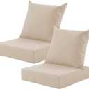 Outdoor Deep Seat Cushion Set, 24x24 Inch Water-Resistant & Fade-Resistant Outdoor Chair Cushions, Patio Furniture Cushions with Removable Cover for Patio Chair, Sofa, Beige (Set of 2), 24*24+5.75/25*22.5"