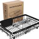 Small Expandable Over The Sink Dish Drainer Drying Rack In Stainless Steel Metal For Kitchen, Counter Space Saving Compact Above Plate Dryer Strainer, Adjustable Hanging Inside Sink Wire Drain Holder (Black)