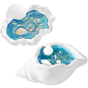 Shell Candles, 2-Pack Scented (Bluebell & Frangipani), Ocean-Inspired Soy Candles in Reusable Seashell Holders, Blue & White Coastal Bathroom Decor & Beach House Gifts
