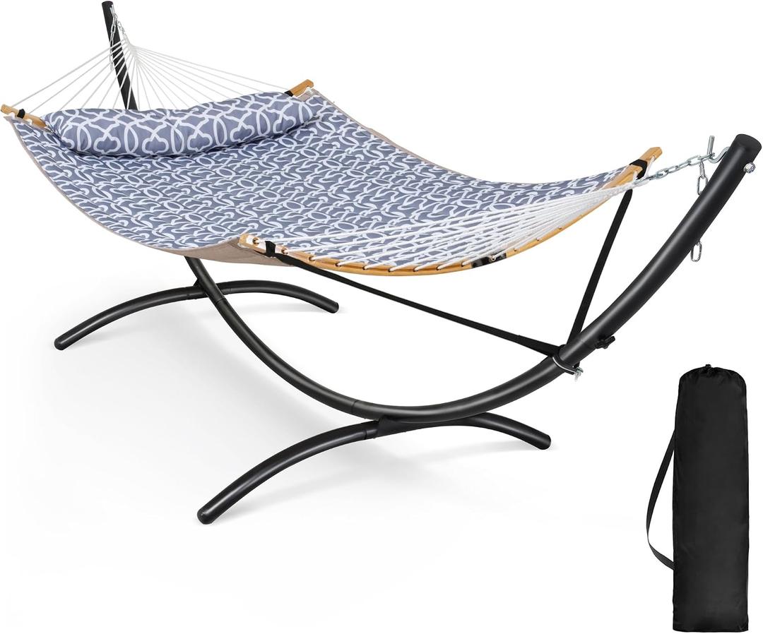 SUNCREAT Portable Outdoor Hammock with Stand, Double Hammock with Stand for Outside, Patent Pending, Gray