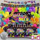 90s Party Decorations 80s Disco Theme Birthday Party Supplies with Back to the 90's Backdrop Tablecloth Happy Birthday Banner 90s Balloon Arch Kit and Cake Toppers