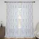 Taisier Home Floral White Sheer Curtains Flower Print Vine Embroidery Bedroom Curtain Rod Pocket Voile Window Curtains for Living Room, 52 x 45 inches Long, Set of 2 Panels,Blue Buds with Green Branch