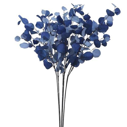 FuleHouzz 3 PCS Artificial Eucalyptus Stems Long 33" Fake Eucalyptus Leaves Branches for Vase Home Wedding Party Decorations, Blue