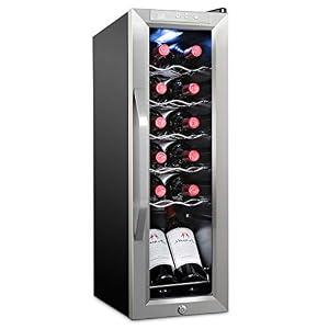 Ivation 12 Bottle Compressor Wine Cooler Refrigerator w/ Lock | Large Freestanding Wine Cellar Fridge For Red, White, Champagne or Sparkling Wine | 41f-64f Digital Temperature Control Stainless Steel