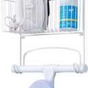 mDesign Wall Mounted Ironing Board Holder - Steel Ironing Board Rack for Easy Organisation - Includes Basket for Iron Storage - White (13.5 x 5.25 x 11.75)