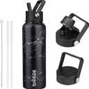 BJPKPK Insulated Water Bottles with Straw Lid, 40oz Stainless Steel Water Bottles with 3 Lids, BPA Free Leakproof Thermo, Tumblers, Cups for Sports, Gym- Midnight