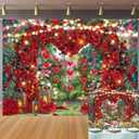 Red Rose Flowers Backdrop Sweet Floral Heart Light Photography Background for Valentines Day Wedding Anniversary Mother's Day Party Decorations Banner (8x6FT240x180cm)