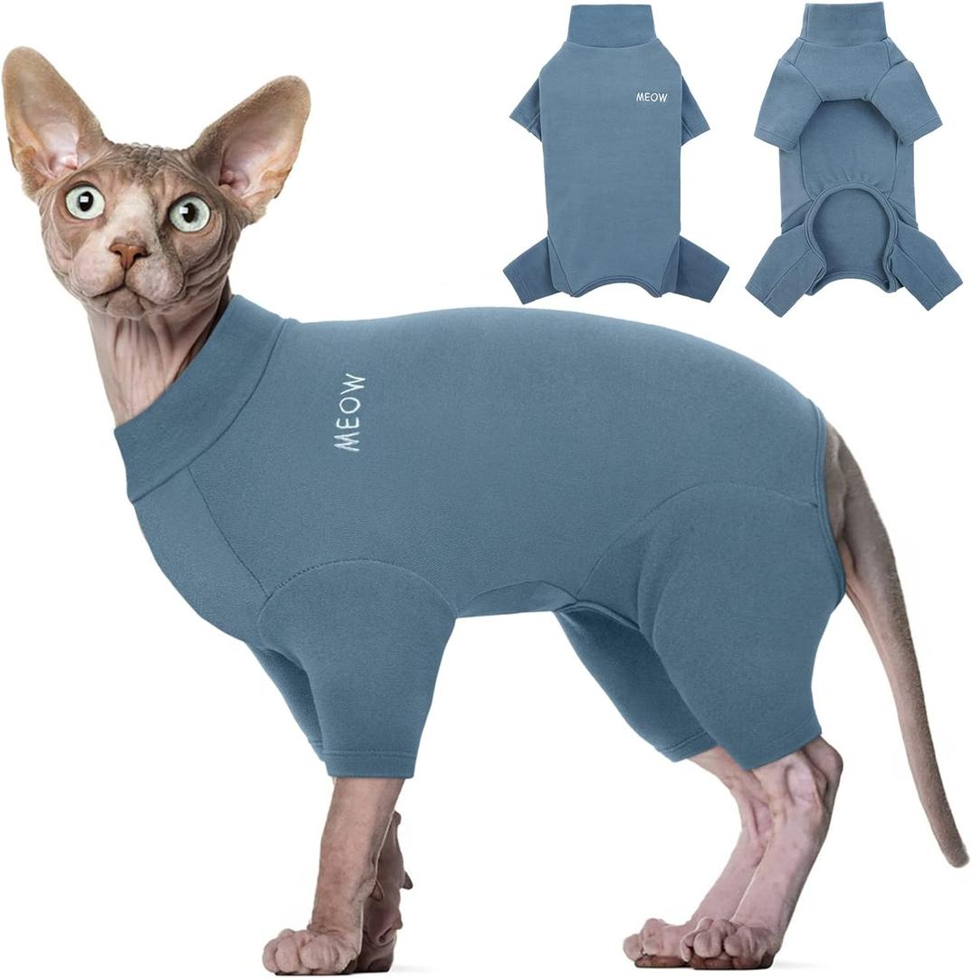 ROZKITCH Sphynx Cat Shirt, Breathable Soft Jumpers for Hairless Cats Only, Coat with Four Legs, Warm Sweater T-Shirt Pajamas Jumpsuit Vest Cornish Rex, Devon Rex, Peterbald Blue, Size L